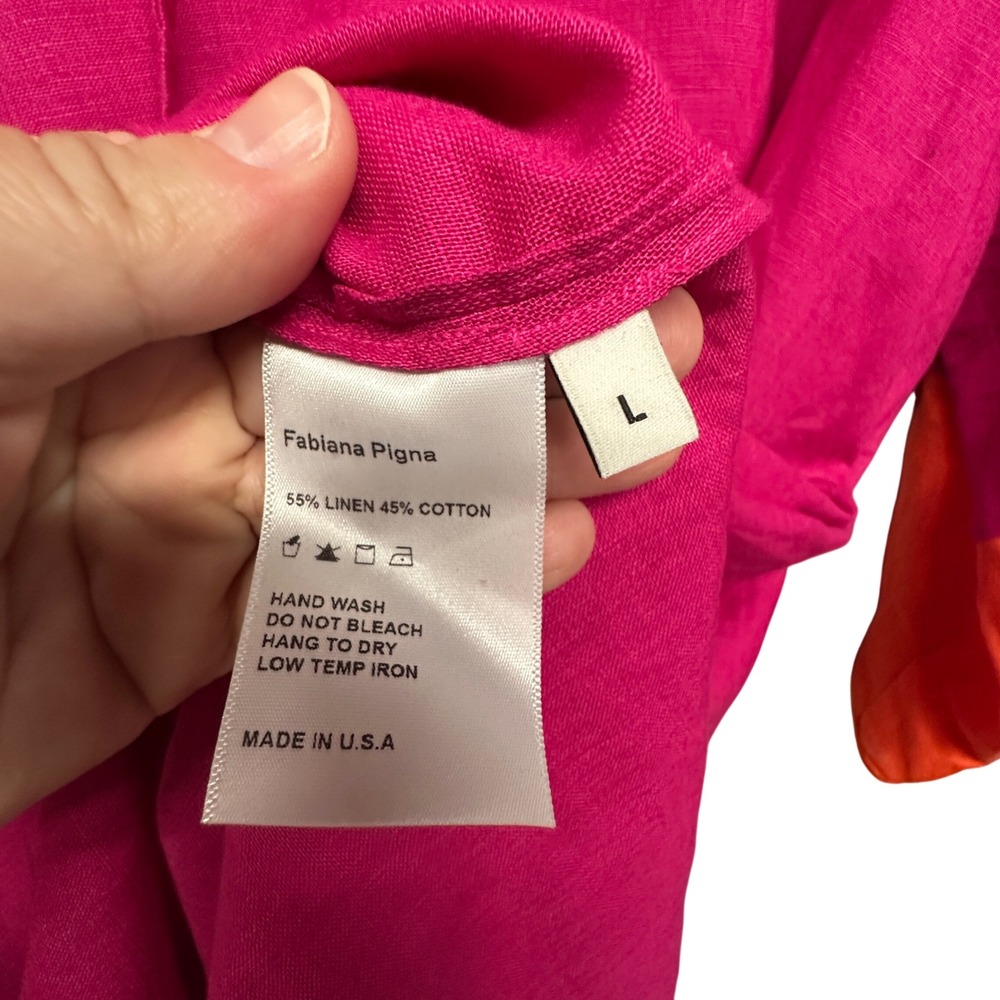 Fabiana Pigna Pink Orange Linen Cotton Blend Colorblock Oversized Dress Large - Picture 8 of 8